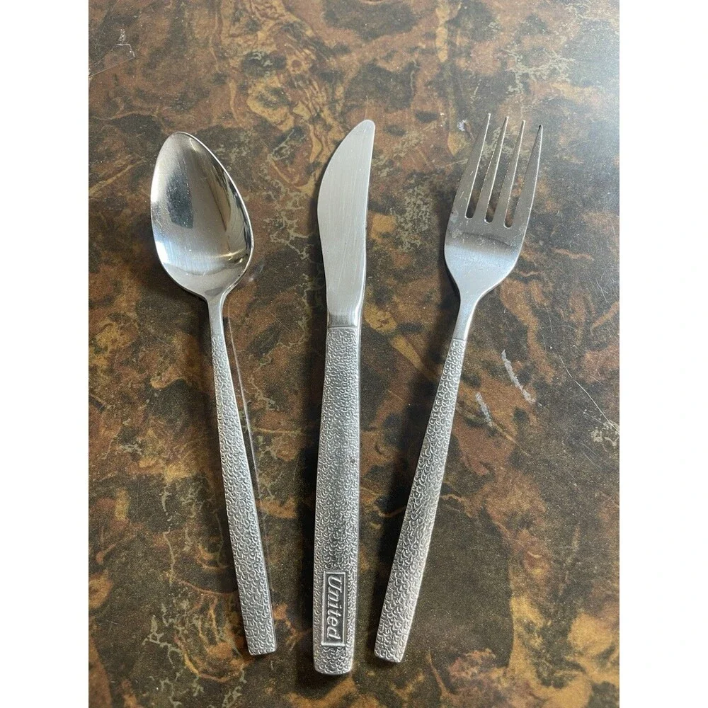 United Airlines Cutlery, Stainless 3-Piece Set - Silverware - Fish Scale Pattern